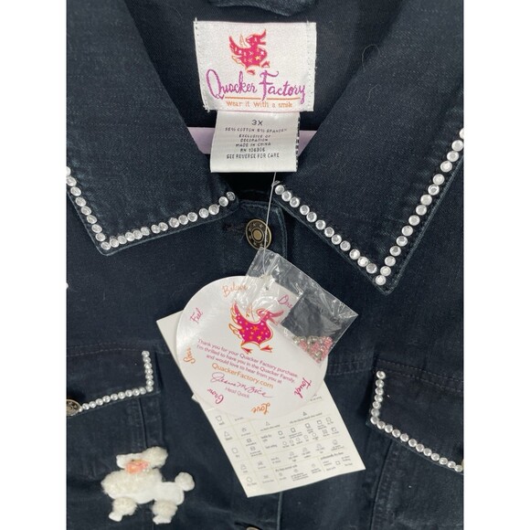 Quacker Factory Denim Jacket 3X Embroidered Poodle Rhinestones Bling Craft Art - Picture 6 of 7